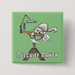 White Cat Mischief Maker-Button Vierkante Button 5,1 Cm