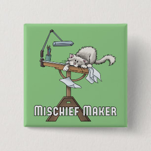 White Cat Mischief Maker-Button Vierkante Button 5,1 Cm