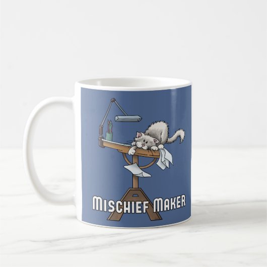 White Cat Mischief Maker Coffee Mok (Links)