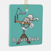White Cat Mischief Maker keramisch Ornament (Rechts)