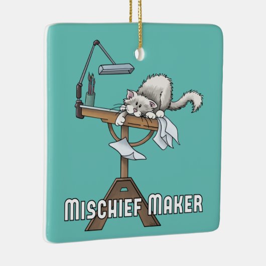 White Cat Mischief Maker keramisch Ornament (Rechts)