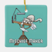 White Cat Mischief Maker keramisch Ornament (Voorkant)