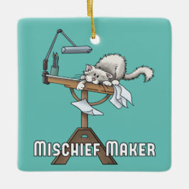 White Cat Mischief Maker keramisch Ornament