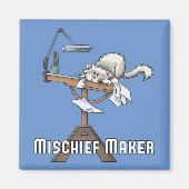 White Cat Mischief Maker Magnet (Voorkant)