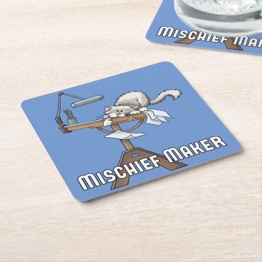 White Cat Mischief Maker Square Paper Onderzetter (Schuin)