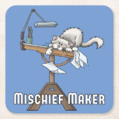 White Cat Mischief Maker Square Paper Onderzetter (Voorkant)