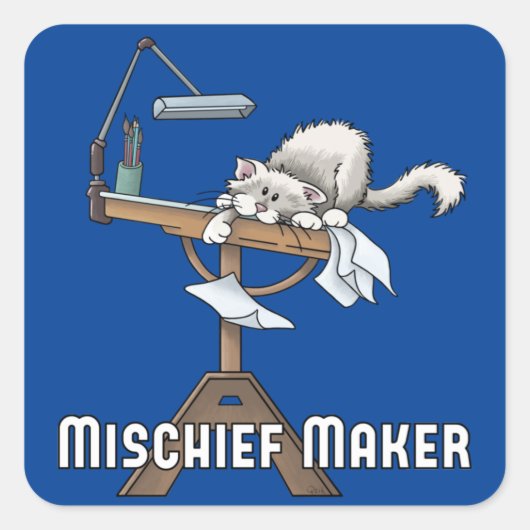 White Cat Mischief Maker Square Sticker (Voorkant)