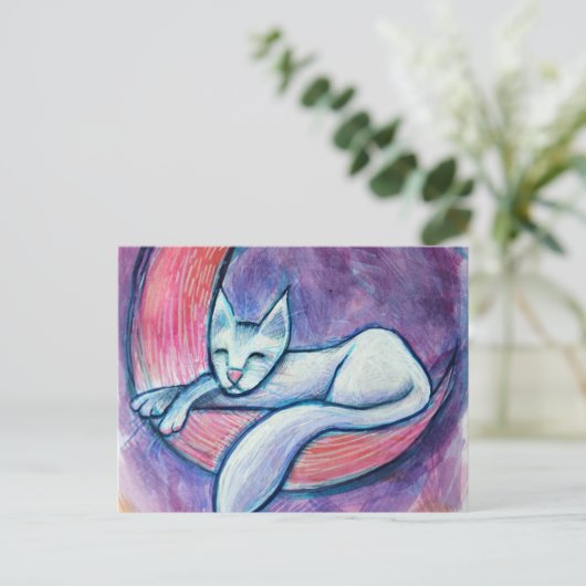 White Cat Moon Briefkaart (Staand voorkant)