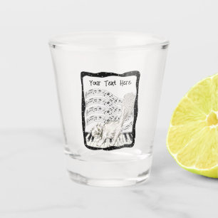 White Cat op Piano Music Bar Notities Lijst Shot Glas