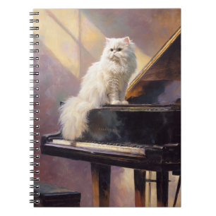 White Cat op Piano Spiral Notitieboek