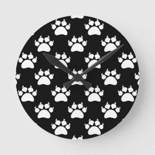 White Cat Paws and Claws Pattern Print Ronde Klok