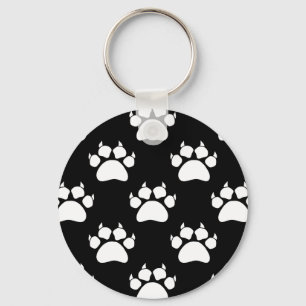 White Cat Paws and Claws Pattern Print Sleutelhanger