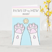 White Cat Paws Up Moederdag Kaart (Gele Bloem)