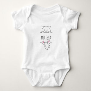 White Cat Peking achter Custom Name Baby Bodysuit