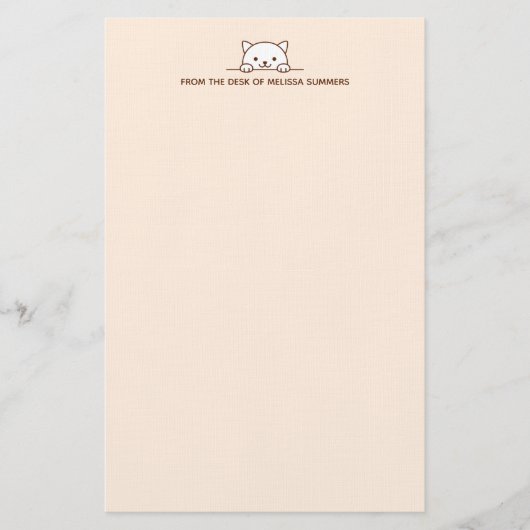White Cat Peking boven Custom Text Beige Briefpapier (Voorkant)