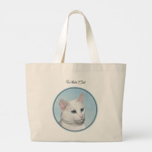 White Cat Portrait Schilderij Schattigee Originele Grote Tote Bag