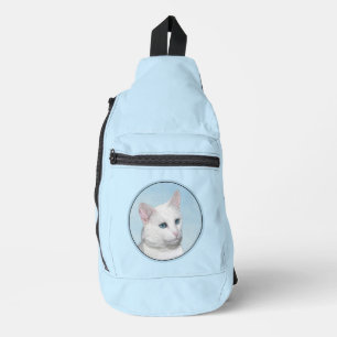White Cat Portrait Schilderij Schattigee Originele Sling Bag