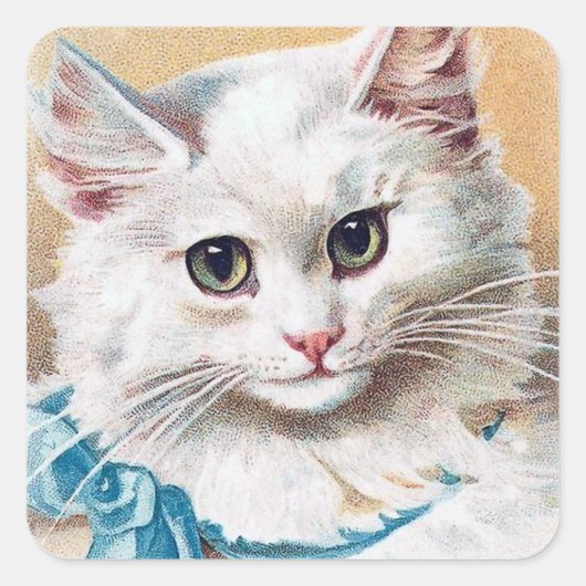 White Cat Portrait Vierkante Sticker (Voorkant)