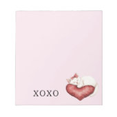 White Cat Red Heart Pillow Notitieblok (Voorkant)