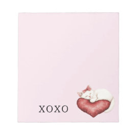 White Cat Red Heart Pillow Notitieblok