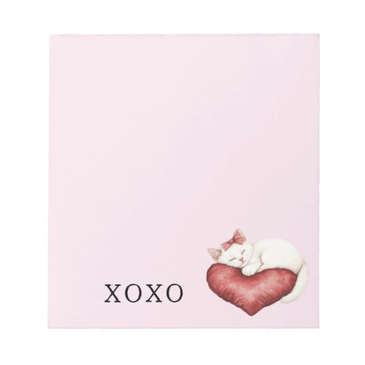 White Cat Red Heart Pillow Notitieblok (Voorkant)