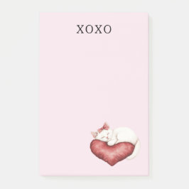White Cat Red Heart Pillow Post-it® Notes