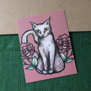 White Cat  Roos Rozen White Kat Art Briefkaart