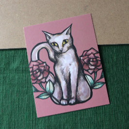 White Cat Roos Rozen White Kat Art Briefkaart
