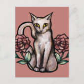 White Cat Roos Rozen White Kat Art Briefkaart (Voorkant)