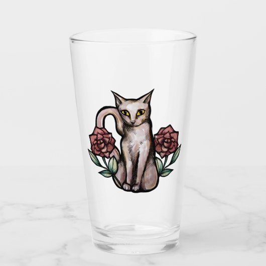 White Cat Roos Rozen White Kat Art Glas (Voorkant)