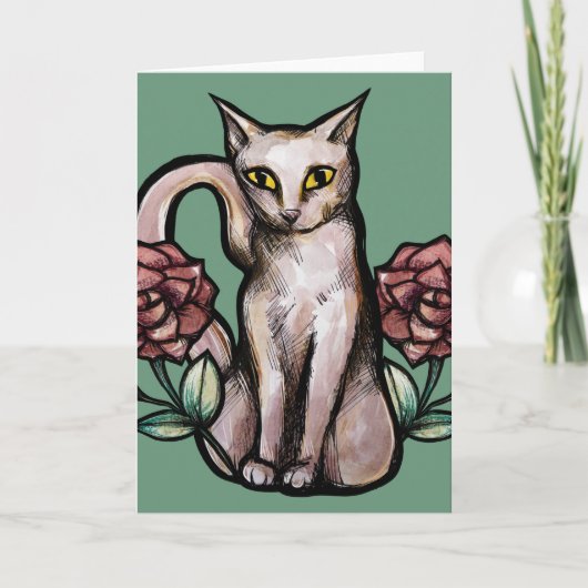 White Cat Roos Rozen White Kat Art Kaart (Voorkant)
