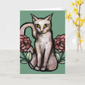 White Cat Roos Rozen White Kat Art Kaart (Gele Bloem)