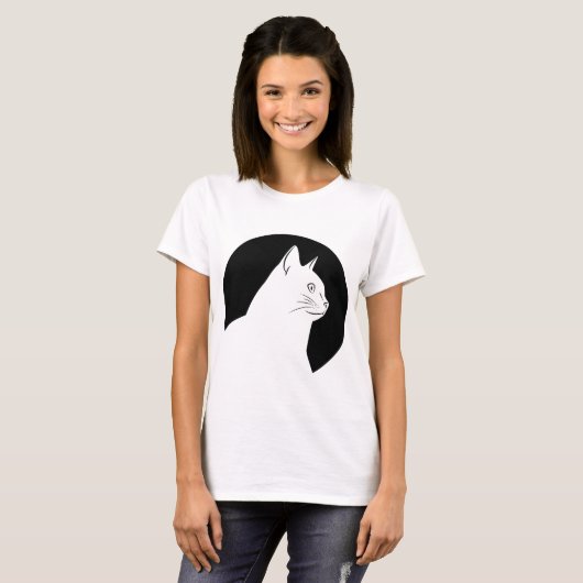 White cat-round zwart-uniek design t-shirt (Voorkant volledig)