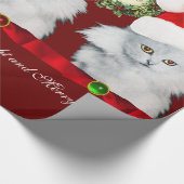 WHITE CAT, SANTA CLAUS PET EN CHRISTMAS CROWNEN CADEAUPAPIER (Hoek)