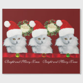 WHITE CAT, SANTA CLAUS PET EN CHRISTMAS CROWNEN CADEAUPAPIER (Vlak)