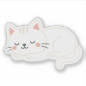 White Cat Sleeping – Adorable Soft Pet Art Sticker (Voorkant)