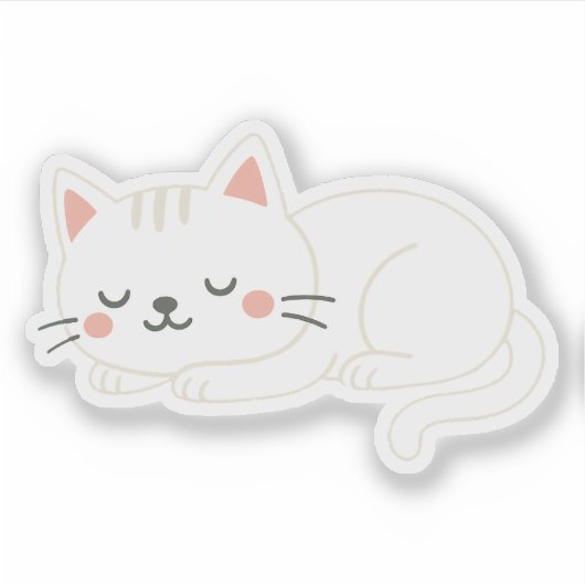White Cat Sleeping – Adorable Soft Pet Art Sticker (Voorkant)
