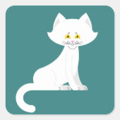 White Cat Square Sticker (Voorkant)