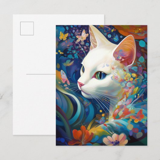 White Cat Surreal Beautfiul Fantasy Art Briefkaart (Voorkant / Achterkant)