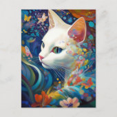 White Cat Surreal Beautfiul Fantasy Art Briefkaart (Voorkant)