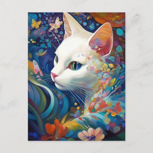 White Cat Surreal Beautfiul Fantasy Art Briefkaart (Voorkant)