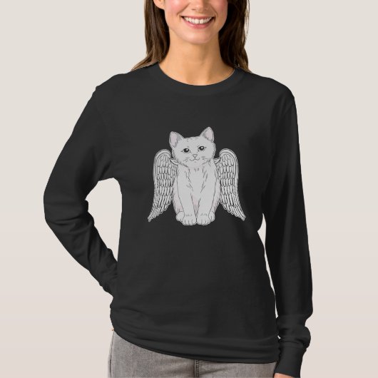 White Cat with Angel Wings Kitten Artwork for Wome T-shirt (Voorkant)