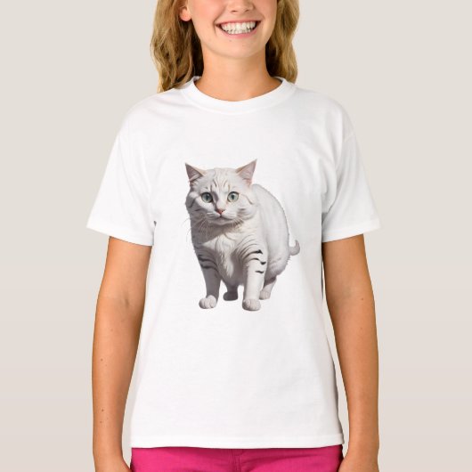 White Cat with Subtle Gray Tabby Markings T-shirt (Voorkant)