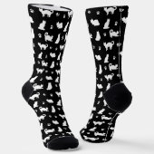 White  Cats and Paw Prints on Black Pattern Sokken (Gebogen)
