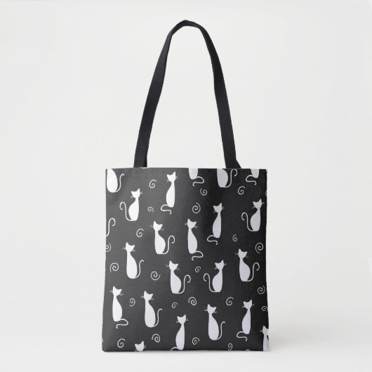 White Cats Pattern op Black Tote Bag (Voorkant)