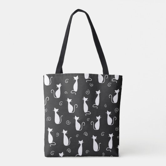 White Cats Pattern op Black Tote Bag (Achterkant)
