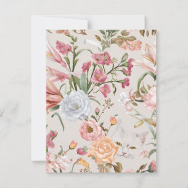White Cats Pink Roses Floral Flat Thank You Card Bedankkaart