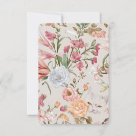 White Cats Pink Roses Floral Flat Thank You Card Bedankkaart