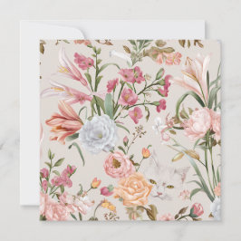 White Cats Pink Roses Floral Flat Thank You Card Feestdagenkaart