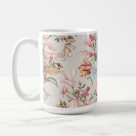 White Cats Pink Roses Floral Koffiemok